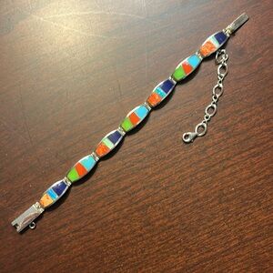 Gemstone Bracelet Geometric Design - Turquoise Opal Coral Lapis Lime Green 6.5”